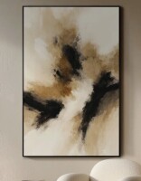 SIGNLEADER Extra Large Wall Art Fabric Print - Warm Neutral and Black Dynamic Abstract Strokes Artwork Decor for Living Room or Bedroom - "Frame Assembly Required (Unfinished Frame)", 60" x 48" New In Box $199