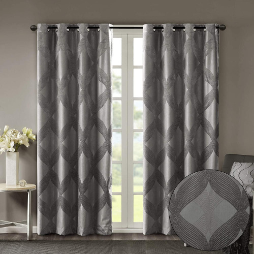 Sun Smart Bentley Total Blackout Window Curtains, 1 Panel 50x95 Charcoal | Ogee Knitted Jacquard, Grommet Top Home Decor, Thermal Insulated, Energy Efficient and Light Blocking Drape for Bedroom New $79