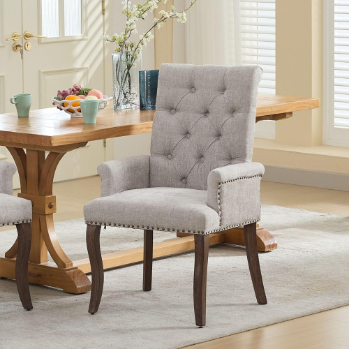 Red Barrel Studio&reg; Upholstered Chenille Fabric Accent Dining Chair, Curved Solid Wood Legs, Elegant Tufted Club Dining Room Kitchen Room Arm Dining Chair New In Box $299