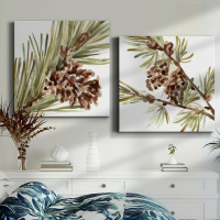 Loon Peak&reg; Simple Pine Cone I - 2 Piece Wrapped Canvas Graphic Art Set, 16" x 16" New In Box $199