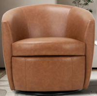 George Oliver Faux Leather Upholstered Swivel Barrel Chair&mdash;No Assembly Required, Brown Faux Leather, New in Box $899