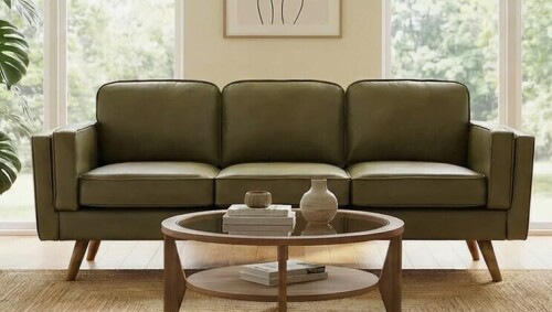 Wrought Studio Havens 84'' Mid-Century Modern Upholstered Sofa, Solid Wood Frame & Legs, 3-Seat Couch in Green New in Box $799
