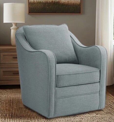 Three Posts Melby Upholstered 360&deg;Swivel Armchair with Curved Slope Arms & Removable Cushion New in Box $799