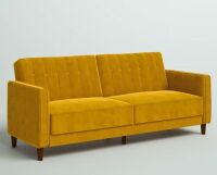 Mercury Row Perdue 81.5" Velvet Square Arm Convertible Sofa in Yellow New in Box $799