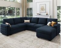 Latitude Run Chasidi U-Shaped Sectional Sofa Bed Pull Out Sleeper Couch With Storage Chaise in Blue Velvet $1999 (See our Picture)