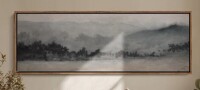 Lark Manor&trade; Framed Canvas Wall Art - Misty Mountain Landscape with Soft Neutral Foggy Layers - 20" H x 60" W New In Box $299