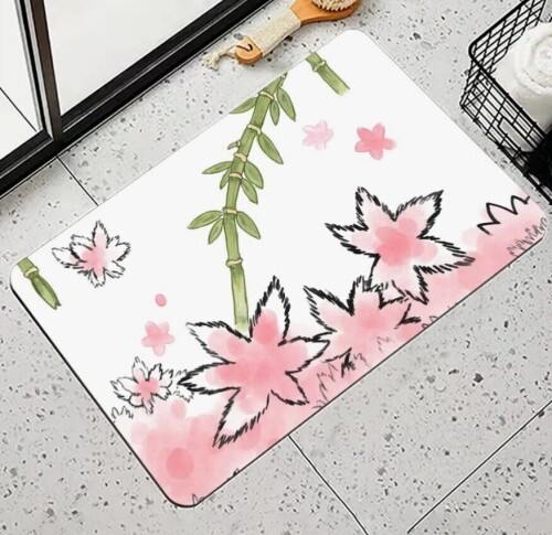 Red Barrel Studio&reg; Graceful Bamboo & Cherry Blossom Bath Mat, 36 X 24 inch / CHIC BEAR Area Rug Indoor Non-Slip Rectangle Rug 18" x 30" White Grey Gold Marble Abstract Modern Cracked Stone Texture Rug New Assorted $99