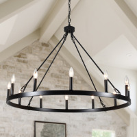 Gracie Oaks Dineen 12 - Light 38" Wide Candle Style Dimmable Wagon Wheel Chandelier $499