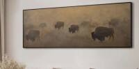 SIGNLEADER Wall Art Fabric Print - Buffalo Herd in Hazy Landscape Rustic Western Artwork Decor for Living Room or Bedroom - "Frame Assembly Required (Unfinished Frame)", 24" H x 72" W New In Box $299
