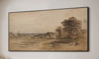 SIGNLEADER Extra Large Wall Art Fabric Print - Vintage Countryside Landscape with Distant Trees and Quiet Fields Artwork Decor for Living Room or Bedroom - "Frame Assembly Required (Unfinished Frame)", 36" H x 72" W / SIGNLEADER Extra Large Wall Art Fabri