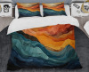 Design Art Queen Size 3-Piece Coral Teal Bold Mountains Landscape - Mountains Duvet Cover Set - Microfiber Polyester New Open Box $299