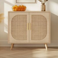 Shopperstage Buffet Cabinet with Storage, Accent Bathroom Floor Cabinet,with Two Doors and 4 compartments forStorage,Cabinet with Solid Wood Feet,Sideboard Cabinet for Hallway, Entry, Living Room, (Natural Color) New In Box $299