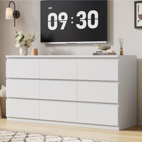 Jocoevol Modern White 9 Drawer Dresser for Bedroom, Simply Chest of Drawers, Wood Storage Dresser with Deep Drawers for Living Room Hallway Entryway (White) New in Box $399