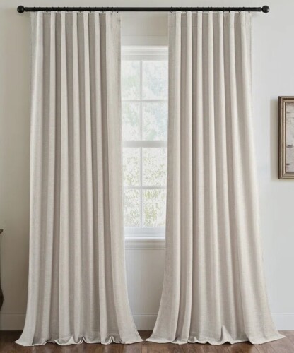 Deconovo Full Blackout Curtains,Thermal Insulated Drapes,Double Layer Linen Blended Room Darkening Back Tab Pinch Pleat Drapes (Pair), 52" x 108" / Mercer41 Aikens Blackout Rod Pocket and Back Tab Curtain Panel (Set of 2), 132cm x 243cm New in Box Assorte