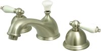 Kingston Brass KS3968PL Restoration Widespread Lavatory Faucet with Porcelain Lever Handle, Brushed Nickel New In Box $299