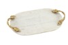 DecMode 20" x 10" White Marble Oval Leaf Tray with Gold Twisted Metal Handles, New In Box $79