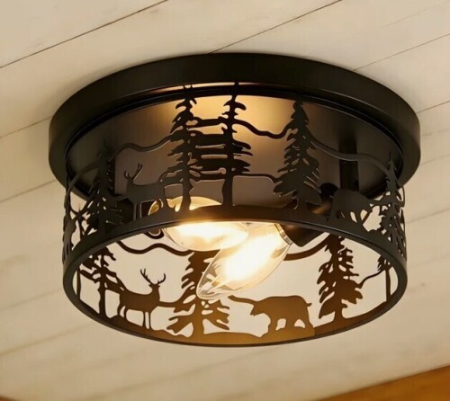 Ophelia & Co. 2-Light Rustic Black Flush Mount Light Ceiling Fixture New In Box $199