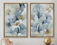 wall26 Blue Ginkgo Leaves Minimalist Abstract Botanical Modern Bedroom Art Decor (Set of 2), 36" H x 24" W x 1.5" D New In Box $299