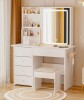 Red Barrel Studio&reg; Aullville Vanity Desk with Sliding Mirror and LED Lights & Charging Station with Stool New In Box $399