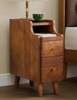 George Oliver Narrow Nightstand with Drawers, Pre-Assembled Solid Wood Small Skinny Night Stand with Open Sliding Shelf $299