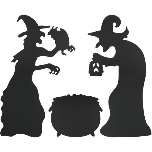 LAMEK Halloween Witches Silhouette Yard Signs, 3 Pcs Halloween Outdoor Decoration Black Cauldron Creepy Yard Posts, for Halloween Outdoor Lawn Yard Party Decoration, 27.5 inches New In Box $79