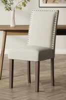 Winston Porter Vintage 6" Thick Seat Linen Parsons Dining Chair with Nailhead Trim Solid Wood Legs New In Box $399