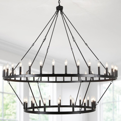 Gracie Oaks Neiges 54 - Light 60" Two Tier Large Farmhouse Rustic Candle Style Wagon Wheel Chandelier $999