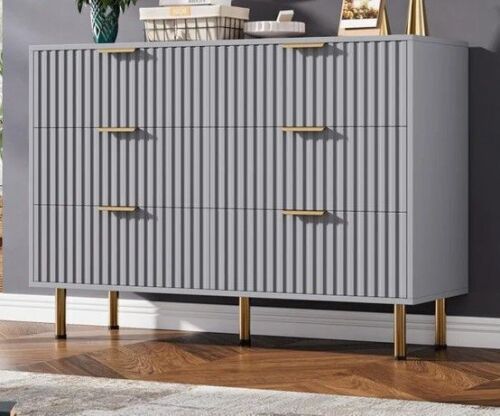 Mercer41 55" Fluted 8 Drawer Dresser For Bedroom, Deep Drawers in Gray in Box $599