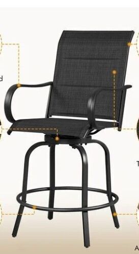 Yaheetech Outdoor Texteline Swivel Bar Stools with High Back In Black New in Box $399