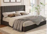 Wade Logan Charoletta Queen Modern Upholstered Platform Bed with Grid Tufted Headboard New in Box $499