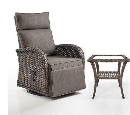 Beford Dual-Adjust Swivel Outdoor Recliner Chair and Table 2 Piece Set New $799
