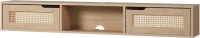 Walker Edison Destin Modern Rattan Flip-Down-Door Wall-Mounted Floating TV Stand for TVs up to 65 Inches, 58 Inch, Coastal Oak New in Box $299