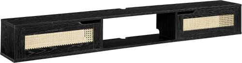 Walker Edison Destin Modern Rattan Flip-Down-Door Wall-Mounted Floating TV Stand for TVs up to 80 Inches, 70 Inch, Black New in Box $499