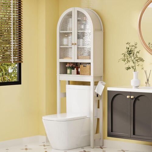 Over The Toilet Storage Cabinet, 23.7&rdquo;W Modern Storage Cabinet Over Toilet with Acrylic Doors, Arched Freestanding Over Toilet Rack with Adjustable Shelf for Bathroom, White New In Box $299