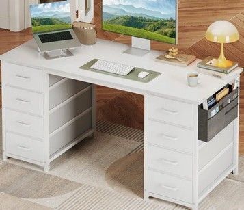 Ebern Designs Home Office Desk With 8 Spacious Fabric Drawers, Modern Writing Desk With Sturdy Design, Corner Desk With Reversible Structure New in Box $399