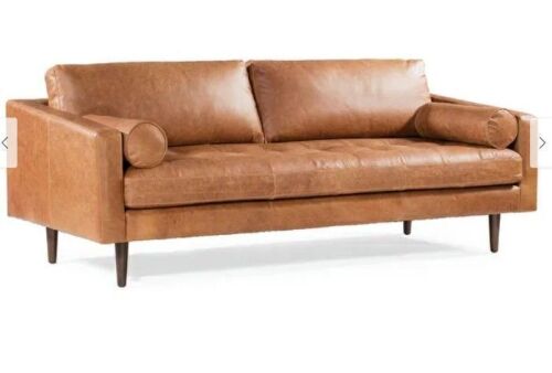 Poly & Bark Napa Full-Grain Genuine Italian Leather Sofa in Cognac Tan New in Box $3999