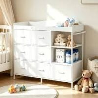 ANPOO Baby Changing Table Dresser with 7 Fabric Drawers, Changing Top & Open Shelves, Nursery Storage Organizer White, New in Box $399