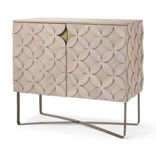 Mercana Excelsior 36.0L x 18.0W x 32.5H Light Brown Wood Gold Iron Base Accent Cabinet New in Box $2999