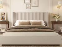 OrangeOne Buzio Dark Beige Solid Wood Frame King Size Upholstered Platform Bed with Wood Base $899