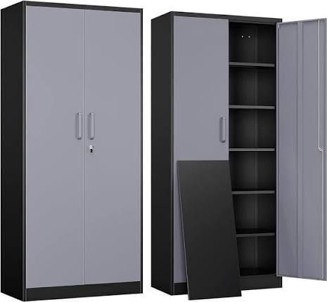 Yizosh 71 in Tall Steel Lockable Storage Cabinet with 2 Doors and 5 Adjustable Shelves for Garage Office Home Gym School $299