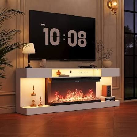 Brayden Studio 70" Modern TV Stand with Electric Fireplace Included for 80" TVs, LED TV Console & Entertainment Center with Storage New in Box $599