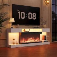 Brayden Studio 70" Modern TV Stand with Electric Fireplace Included for 80" TVs, LED TV Console & Entertainment Center with Storage New in Box $599