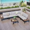 Phi Villa 6 -Seat 6-Piece Metal Outdoor Patio Conversation Sectional -Seating Set with Light Gray Cushions and Coffee Table (3 Boxes) New in Box Incomplete $1099