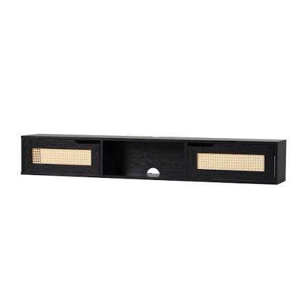 Walker Edison Modern Rattan-Door TV Stand for TVs up to 65&rdquo;, Black New In Box $299