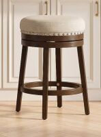 ViviHav Beige 360-Degree Swivel Round Counter Height Bar Stool with Nailhead Trim New In Box $399