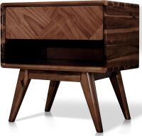 Rorns Laden Solid Acacia Wood Nightstand with Storage Drawer, Mid-Century Modern Art Deco Design, End Table for Bedroom & Living Room, Scratch & Water-Resistant, Easy Assembly, Walnut New Shelf Pull $299