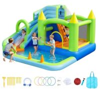 VEVOR 11.3 x 12.3 x 7.0 ft Inflatable Bounce House Water Slide, Bouncer Castle with Castle Bounces, Basketball Hoop, Splash Pool & Water Ring Toss, for 3 to 4 Kids Ages 3 to 8 (Blower Sold Separately) Similar to Picture New In Box $399