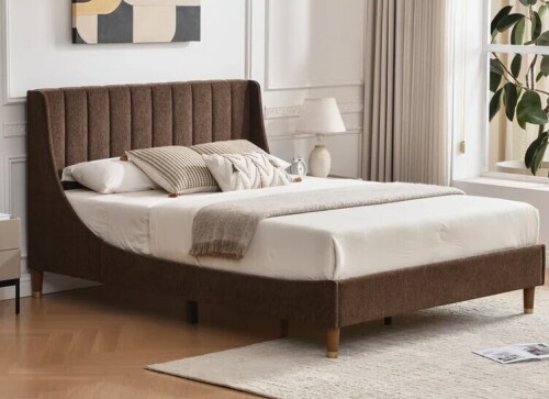 Ebern Designs Linvel King Upholstered Wingback Platform Bed in Brown New in Box $799