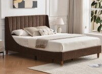 Ebern Designs Linvel King Upholstered Wingback Platform Bed in Brown New in Box $799