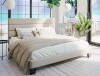 Latitude Run Elison Platform Bed with Fabric Upholstered Headboard and Wooden Slats in Beige New in Box $899